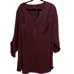 Torrid Women's Plus Size Burgundy Harper 3/4 Sleeve Pullover Blouse - 5X - NWT